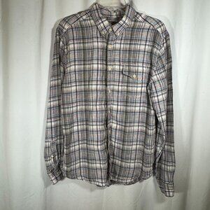 LUCKY BRAND CALIFORNIA FIT MENS LONG SLEEVE BUTTON DOWN LINEN PLAID SIZE L LARGE